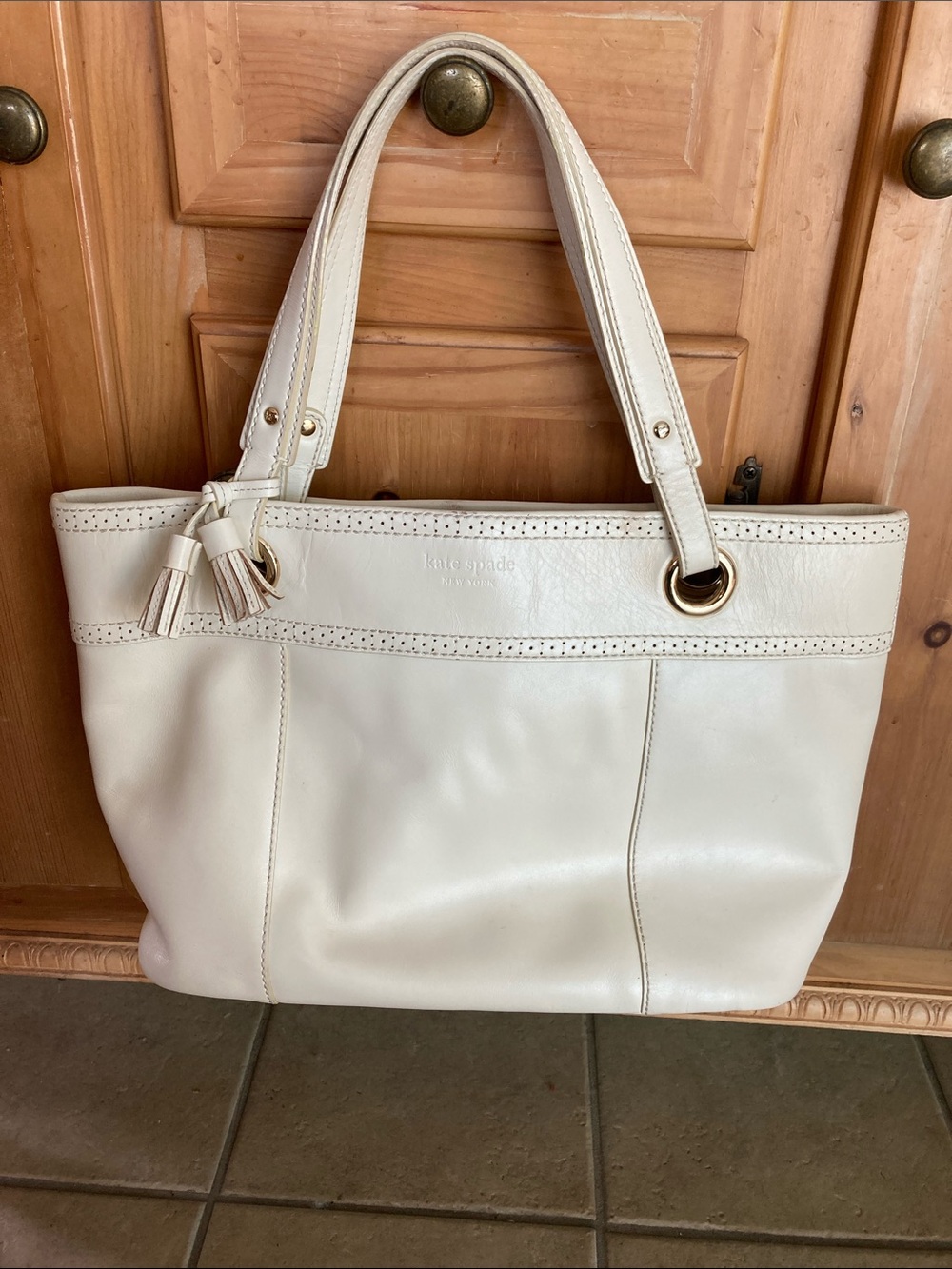 kate spade Off-White Leather Tassel Tote